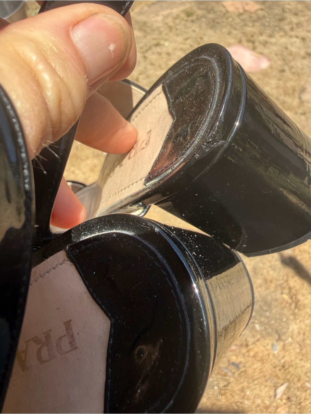 For SUNNY PRADA Black Patent Leather Women's Sandals w/ block heel 36.5 - Picture 8 of 12